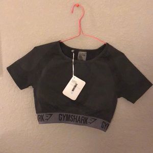 Gymshark Flex Crop Top- Black/Charcoal (MEDIUM)